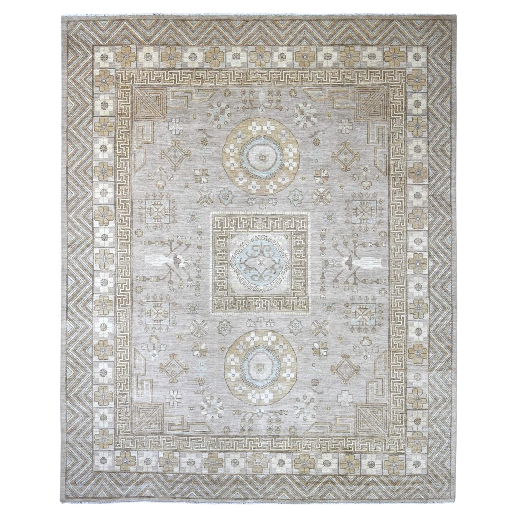 12'x14'6" Stone Gray Afghan Peshawar with Khotan Design Hand Knotted Wool XL Rug For Sale
