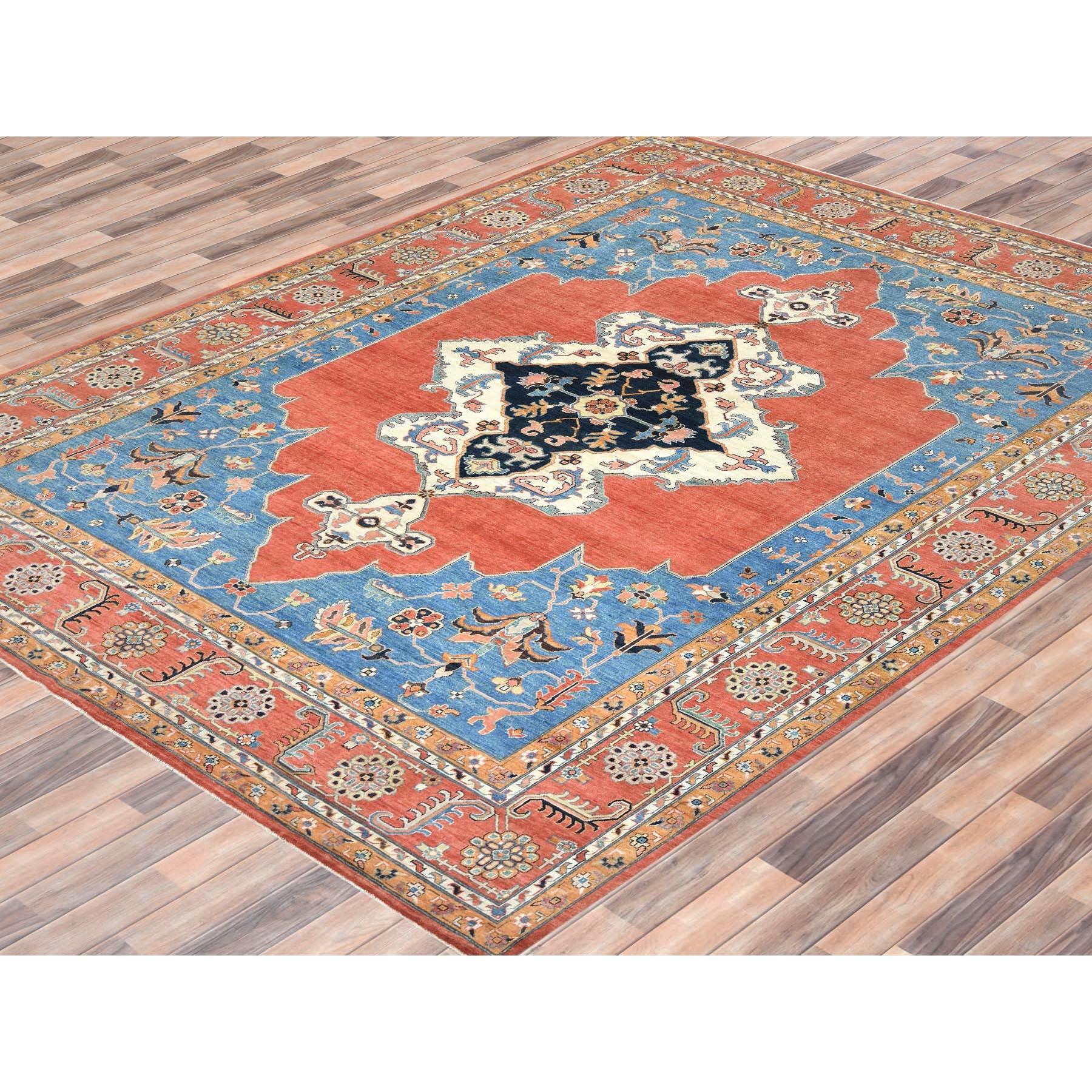 Alfombra Oriental Anudada a Mano de Lana Afgana Peshawar Heriz Rojo Imperial 12'x14'7 Heriz Serapi en venta