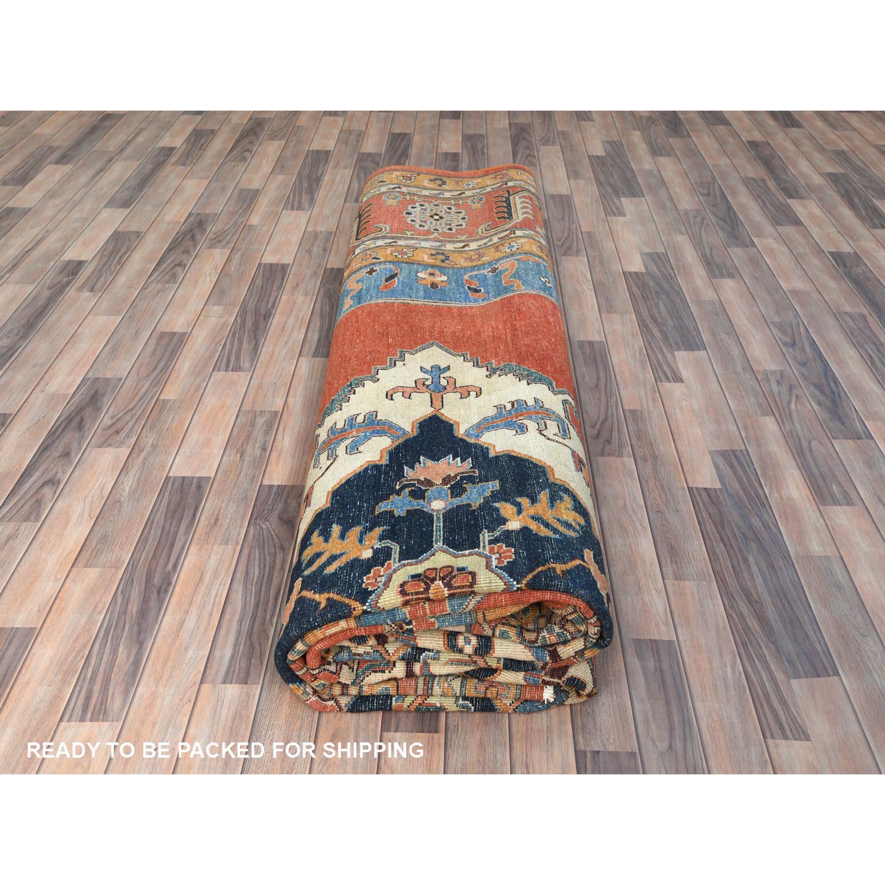Alfombra Oriental Anudada a Mano de Lana Afgana Peshawar Heriz Rojo Imperial 12'x14'7 en venta 2