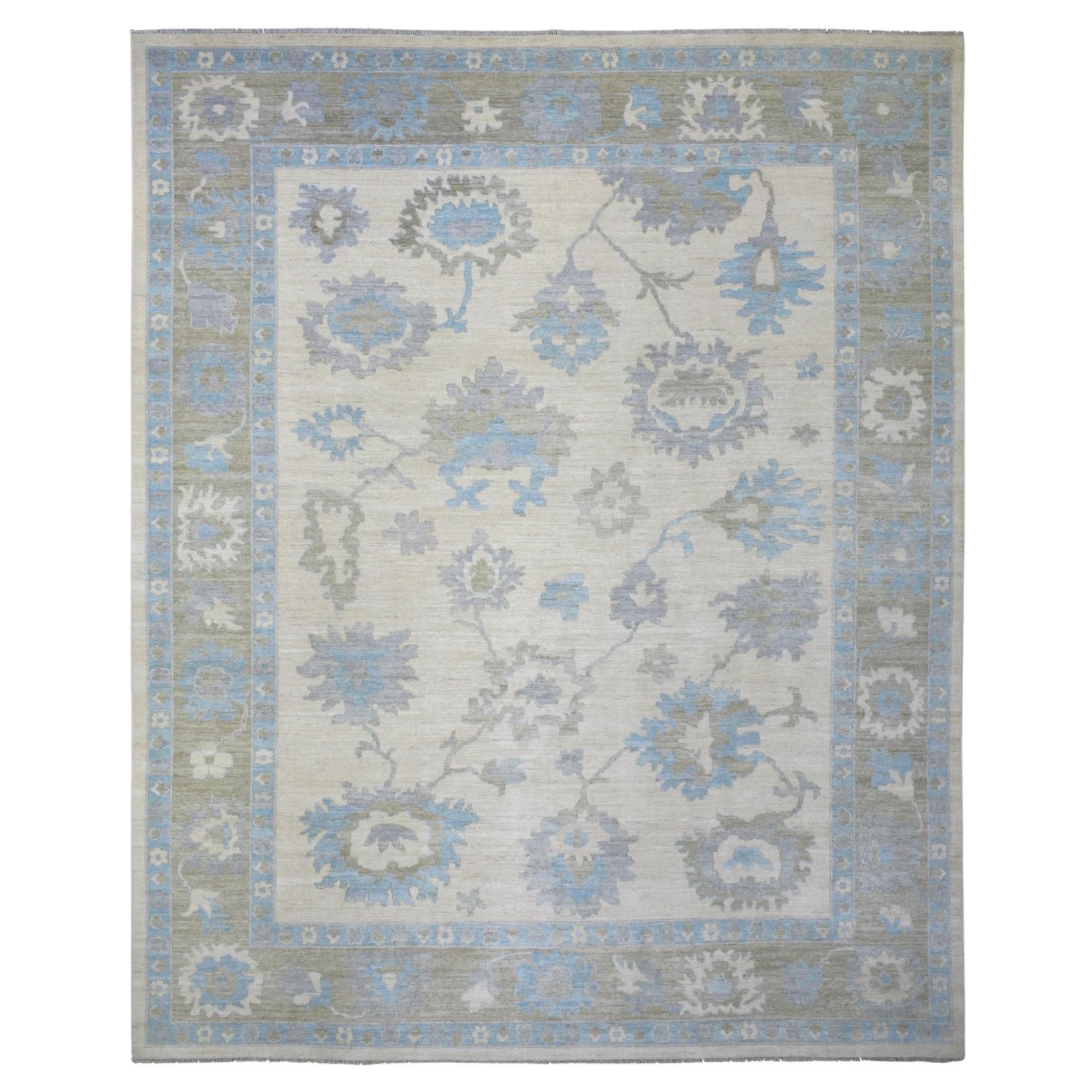12'x14'7" Ivory, Hand Knotted Afghan Angora Oushak Pure Wool Oversize Rug