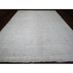 12'x14'8" Blanc Tapis en laine noué à la main Afghan Angora Oushak All Over Leaf Pattern