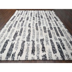 12'x14'9", Black Modern Erased Column Design Wool Hand Knotted Oversized Rug