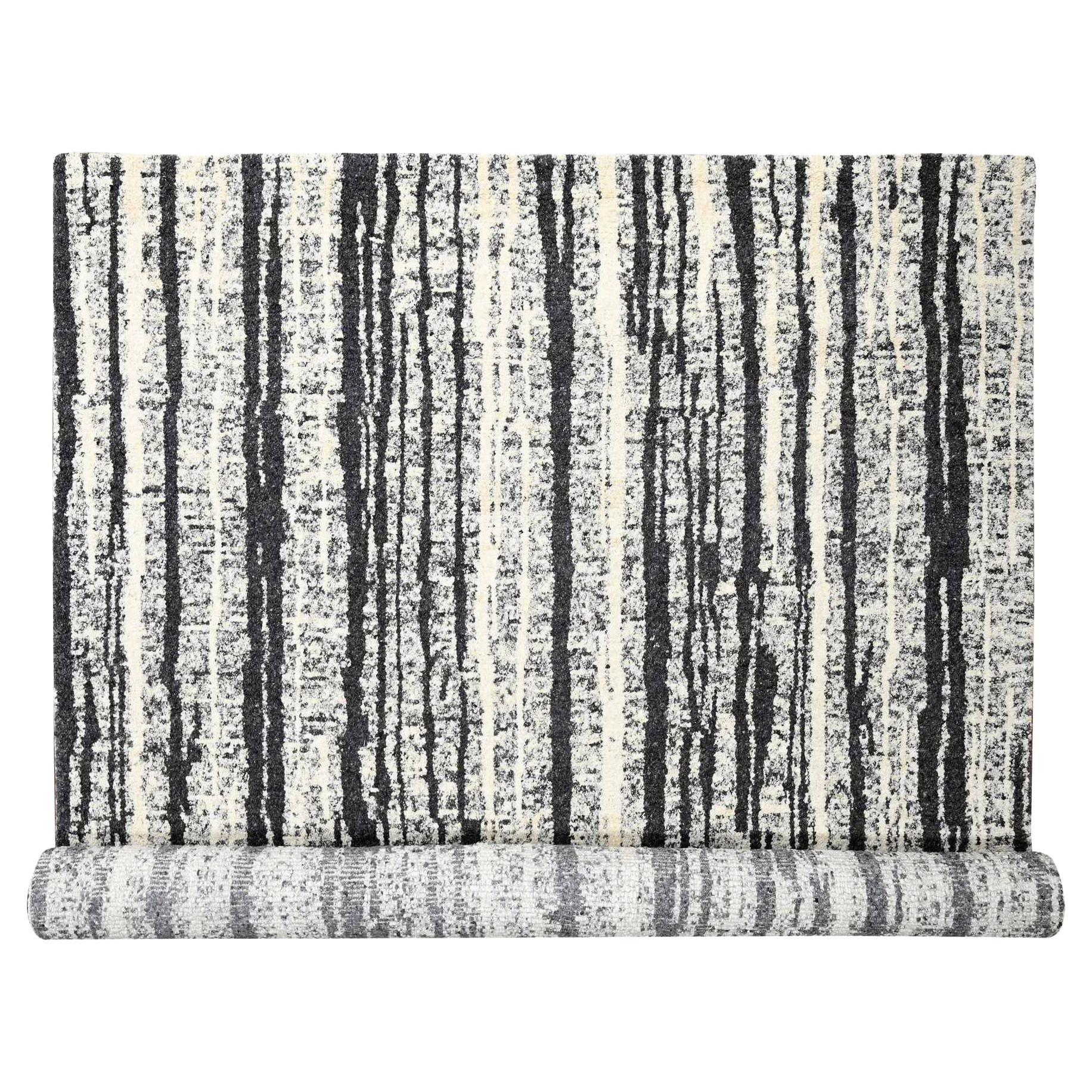 12'x14'9" Schwarz mit Elfenbein handgeknüpft Wolle Modernes Design Oversize Orientteppich