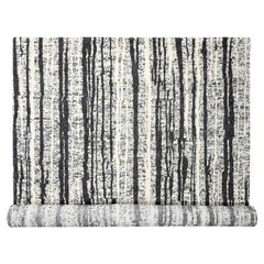 Tappeto orientale oversize 12'x14'9" nero con avorio annodato a mano in lana dal design moderno