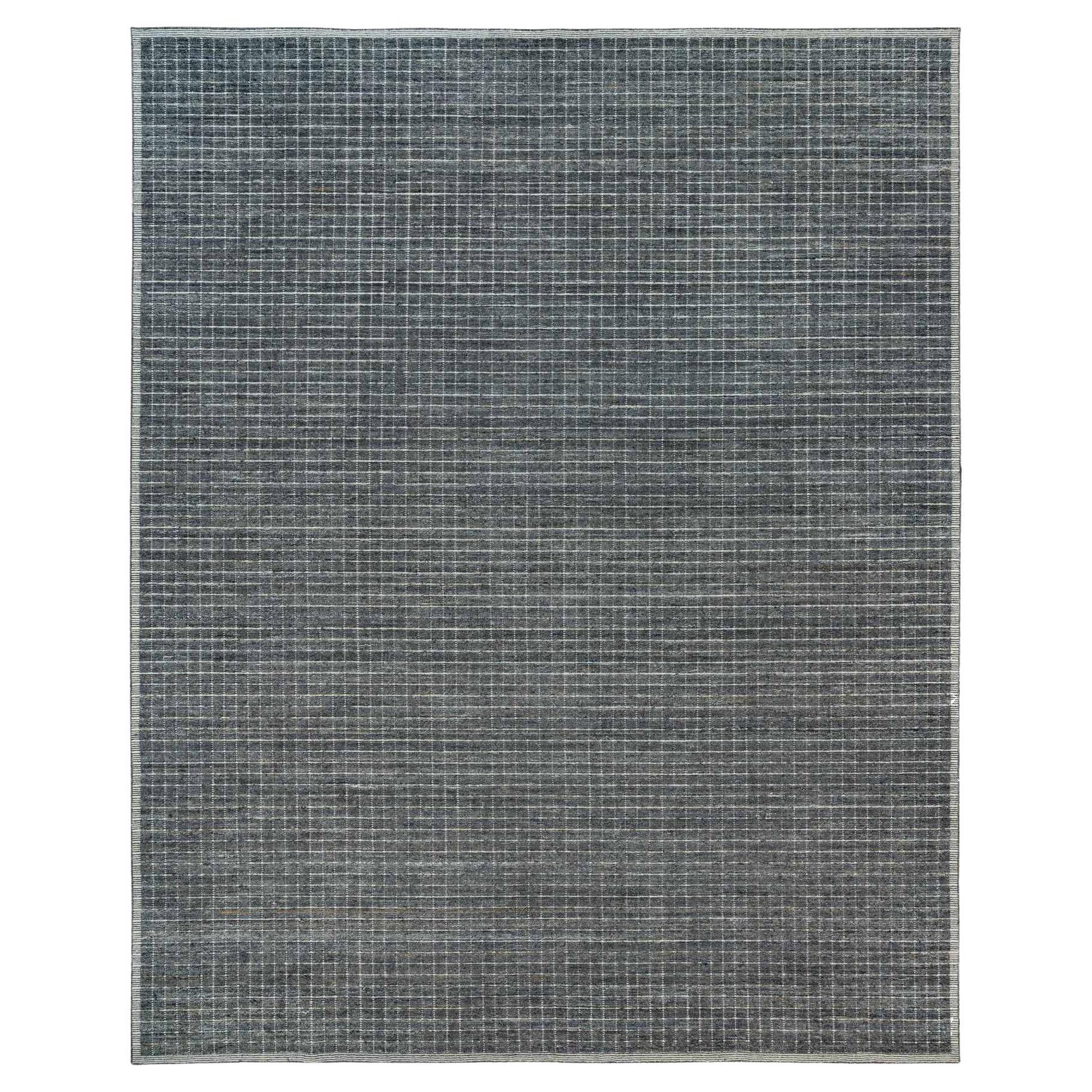 12'x14'9" Gray Loomed Knotted Modern Box Design Pure Wool Oversized Oriental Rug