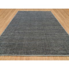 12'x14'9" Jet Gray Modern Box Design and Plain Wool Loomed Knotted Oversized Rug