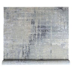 12'x14'9" Silver Gray Abstract with Mosaic Design Hand Knotted Wool & Silk Rug