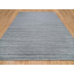 12'x15' Arsenic Gray Modern Striae Design Wool Hand Loomed Oversized Rug