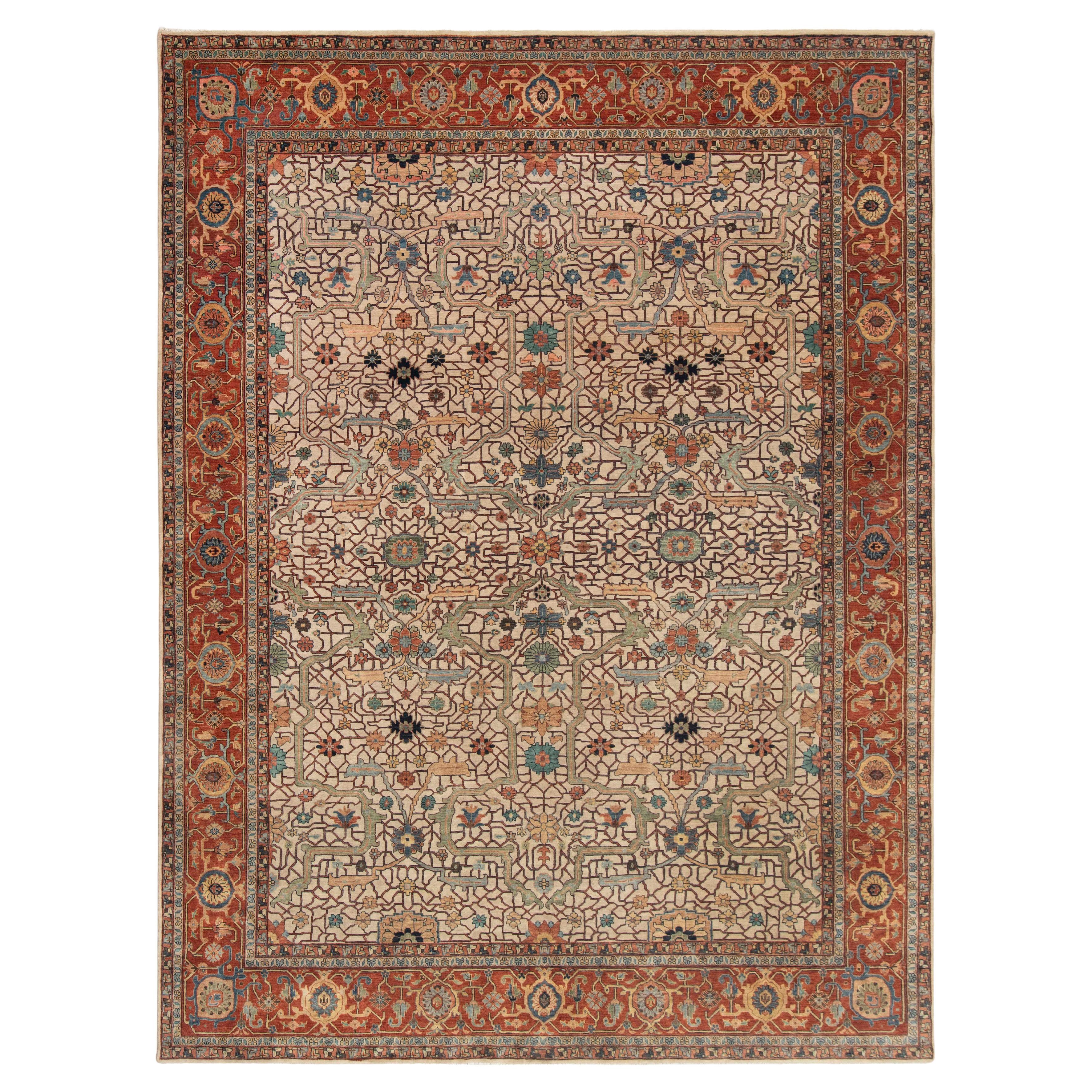 12x15 Beige Rust Hand Knotted Authentic Persian Rug ( G-12272)