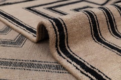 12x15 Beige Brown Black Geometric Hand Knotted Wool Rug ( G-9760 )