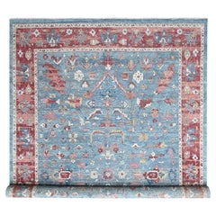 12'x15' Blue Antiqued Zoroastrian Heris All Over Design Hand Knotted Wool XL Rug