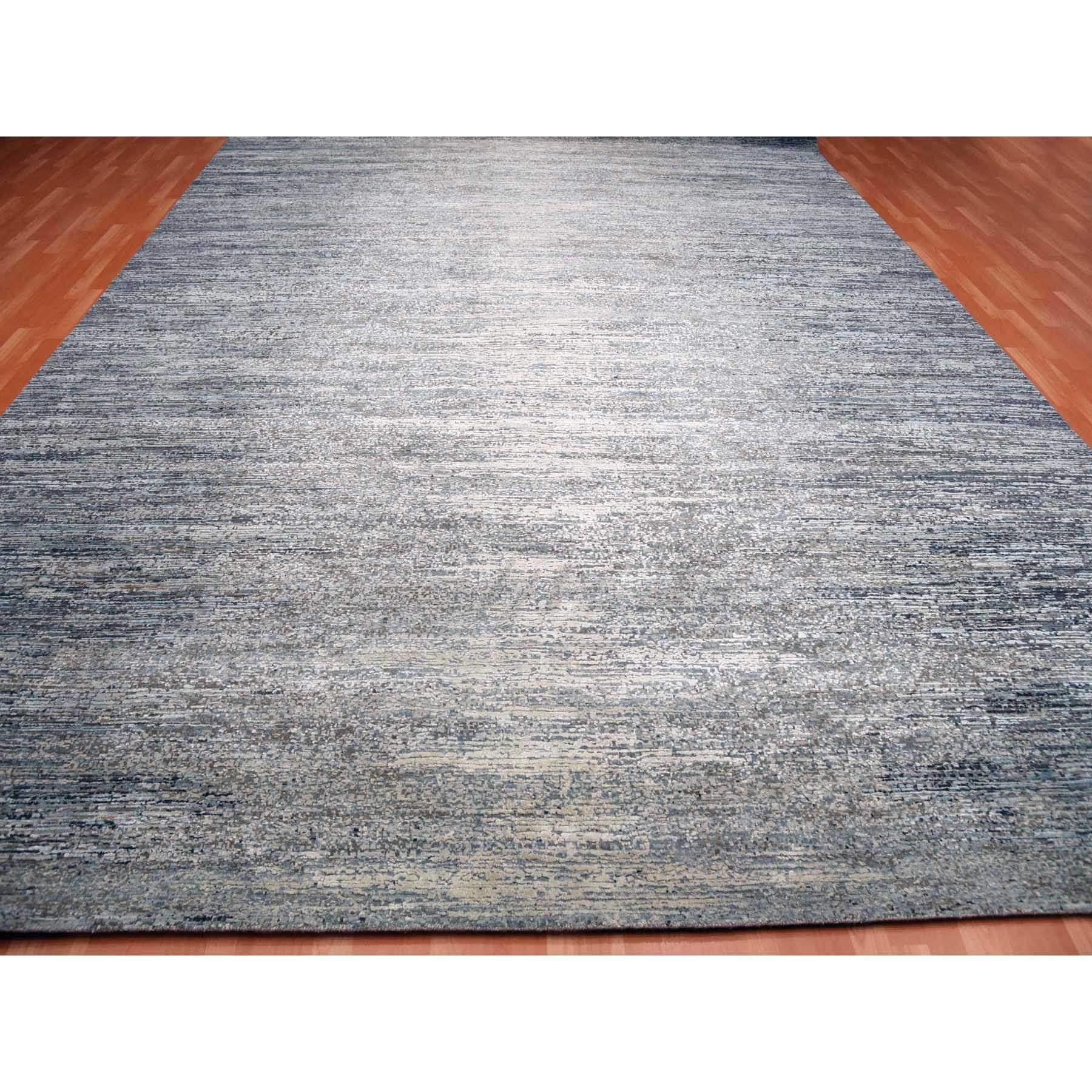 Moderno Tappeto orientale oversize 12'x15' Blu Oceanico in pura seta e lana annodato a mano in vendita