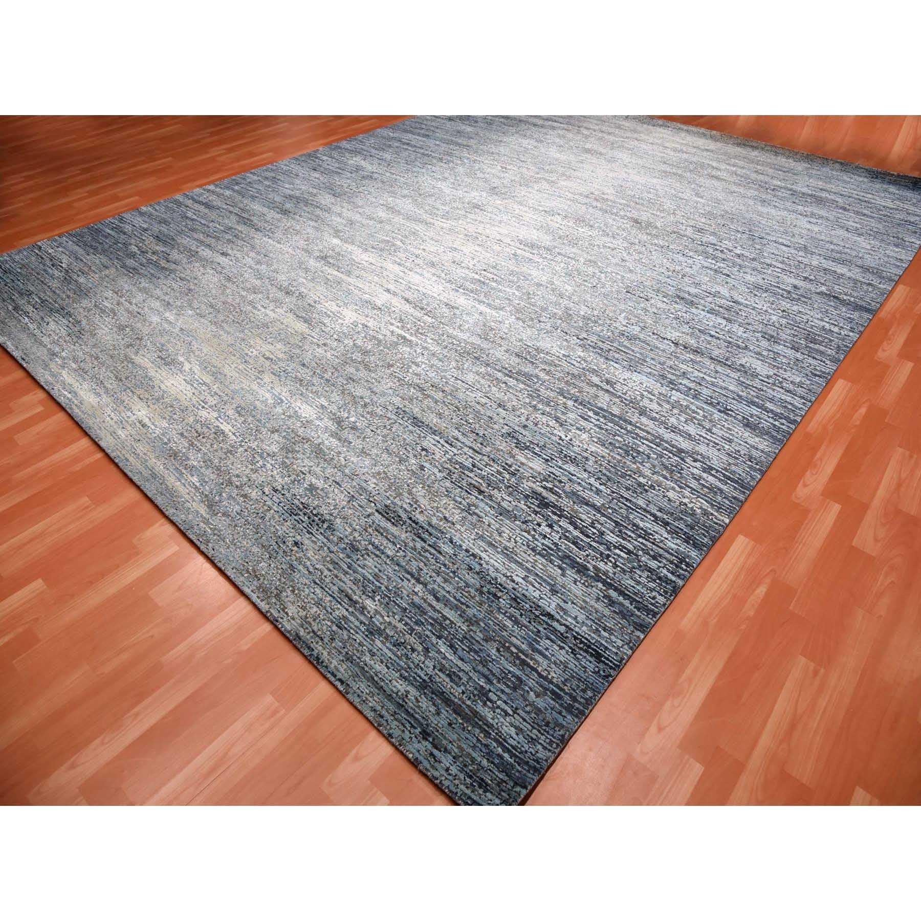Indiano Tappeto orientale oversize 12'x15' Blu Oceanico in pura seta e lana annodato a mano in vendita