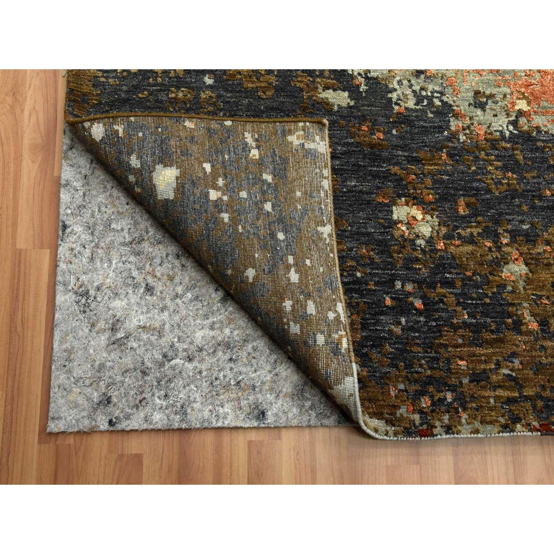 Indiano 12'x15' Brown Abstract Design Persian Knot Soft Wool Hand Knotted Oriental Rugs in vendita