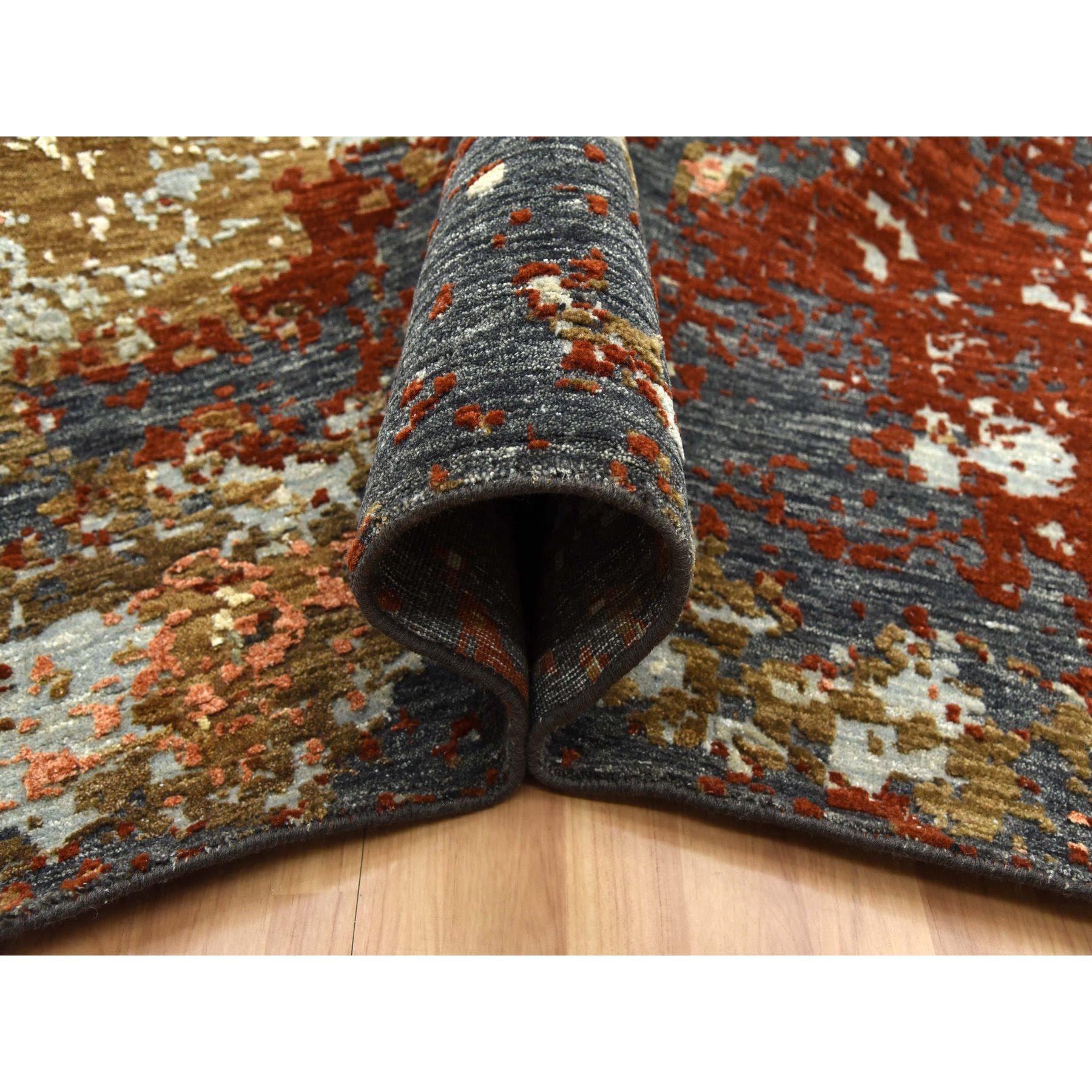 Annodato a mano 12'x15' Brown Abstract Design Persian Knot Soft Wool Hand Knotted Oriental Rugs in vendita