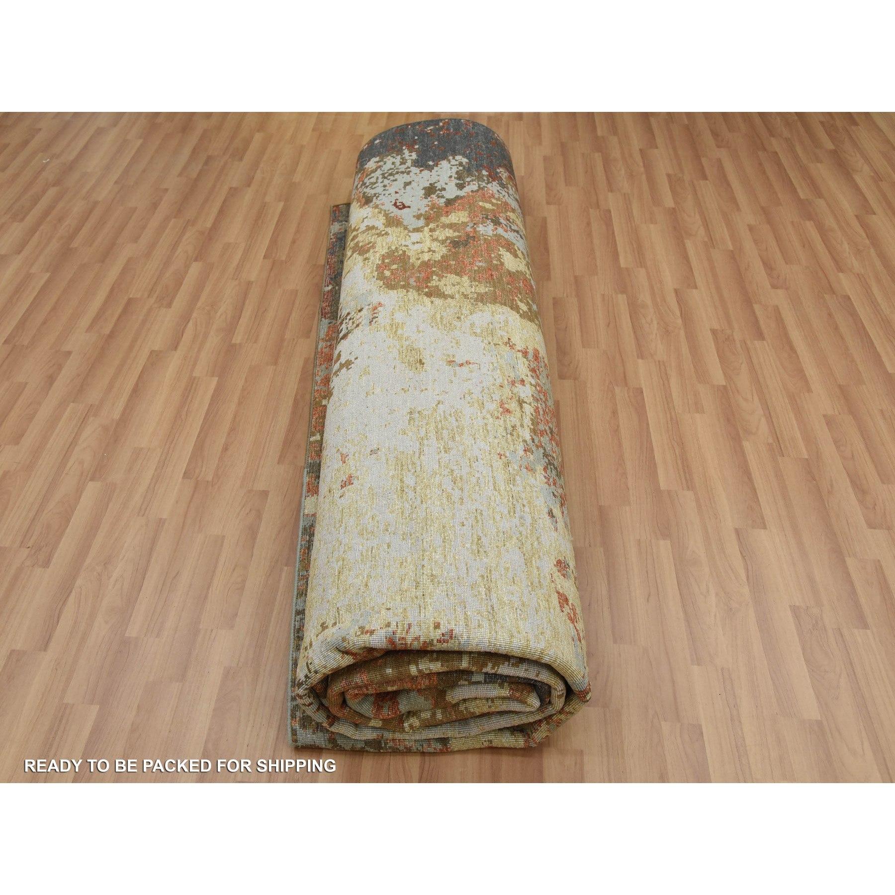 12'x15' Brown Abstract Design Persian Knot Soft Wool Hand Knotted Oriental Rugs in vendita 1