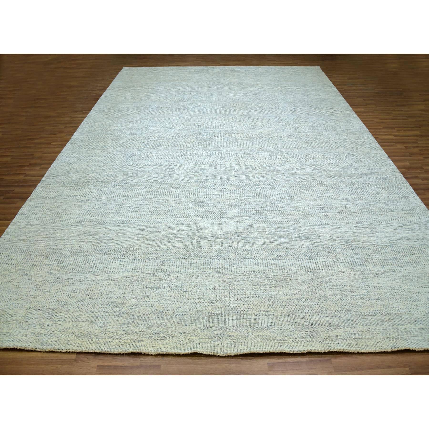 Indian 12'x15' Dove White Hand Knotted Wool Modern Grass Design Oversized Rug For Sale