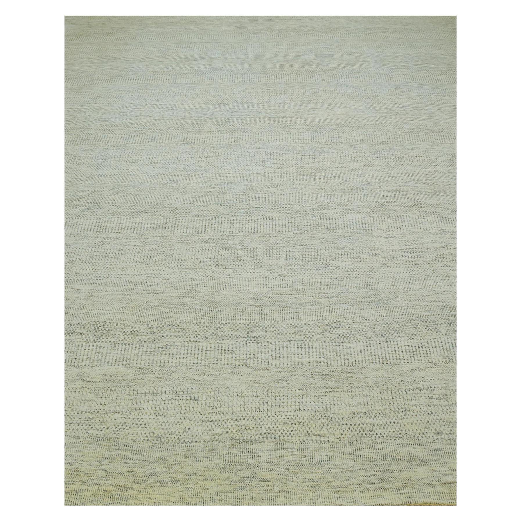 12'x15' Dove White Hand Knotted Wool Modern Grass Design Oversized Rug For Sale