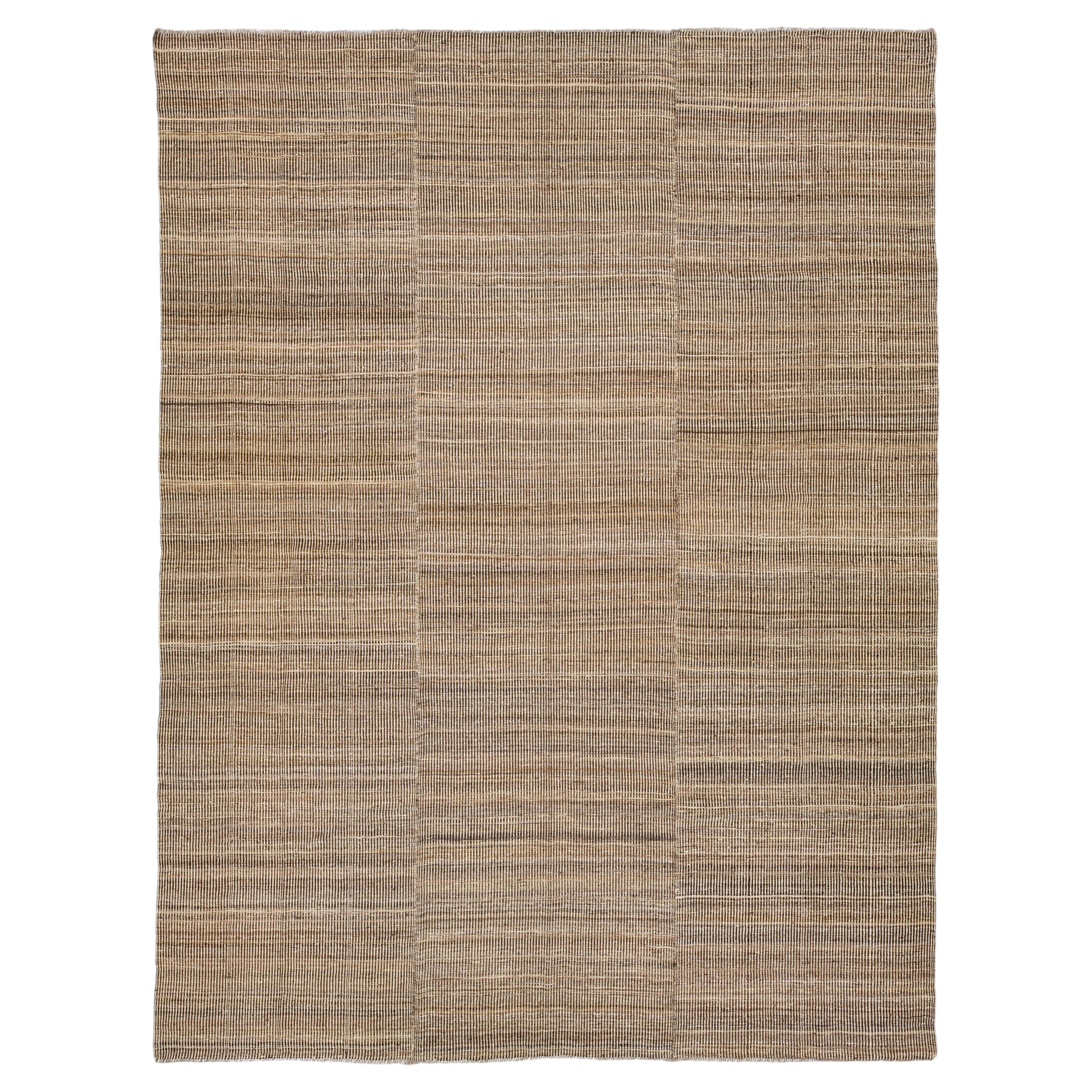 12x15 Earthy Minimalism: Handmade Modern Kilim Wool Rug