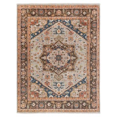 12x15 Gray Chocolate Brown Persian Serapi Hand knotted Wool Rug ( G-12860 )