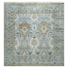 12x15 Gray Hand-Knotted Wool Framed Rosettes Geometric Modern Carpet Rug