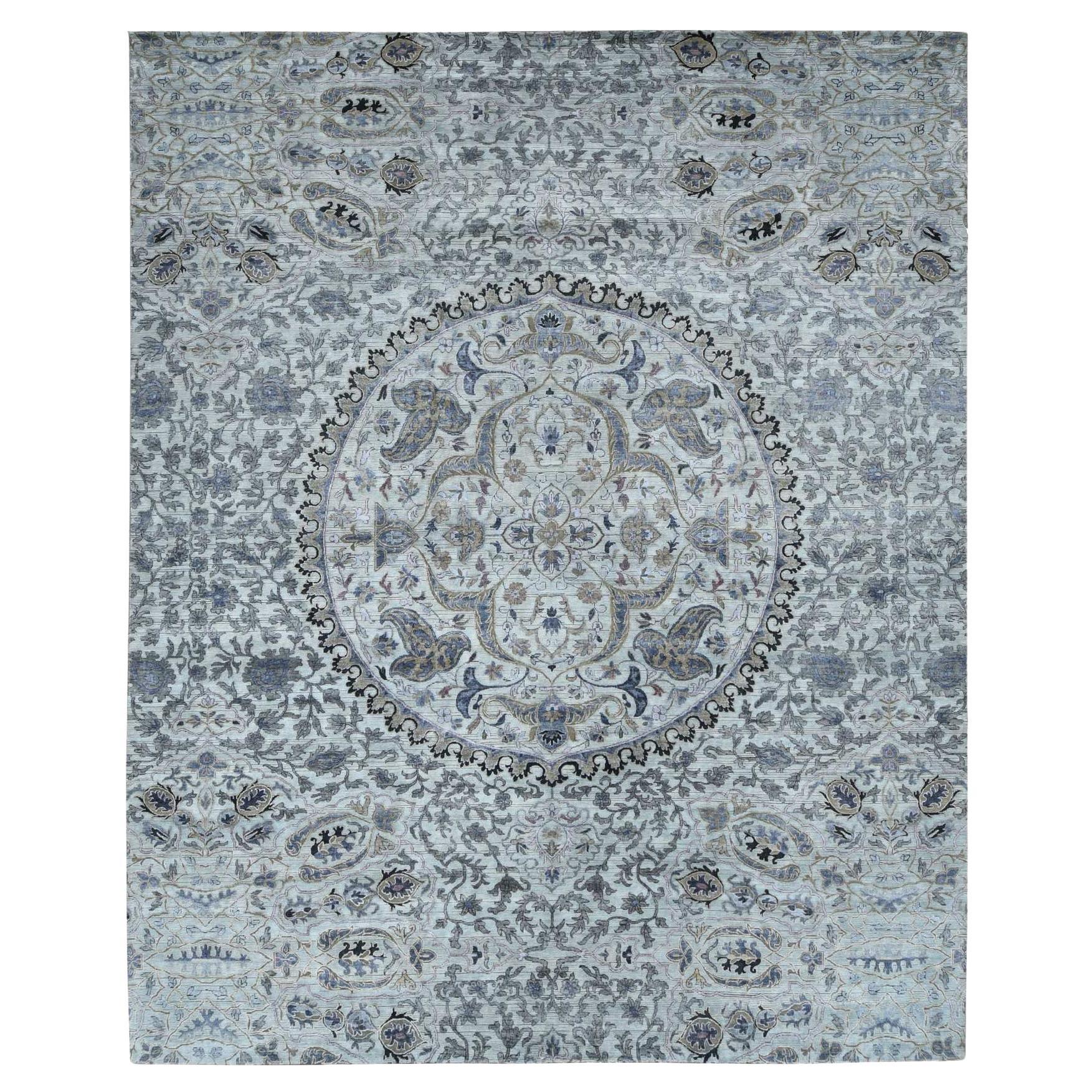 12
x15
Grauer THE MAHARAJA Übergroßer Reine Seide Texturierte Wolle Handgeknüpfter Teppich