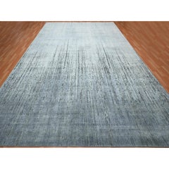 12'x15' großer, grauer XL-Teppich aus reiner Wolle, handgeknüpft, dicht gewebt, mit vertikalem Ombré-Muster