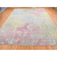 12'x15' Gray with Red and Yellow Shades TRELLIS IN THE SPRING Pure Silk Rug