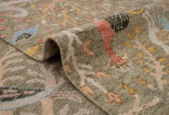 12x15 Green Birds And Peacocks Garden Hand Knotted Wool Rug ( JC-10517 )