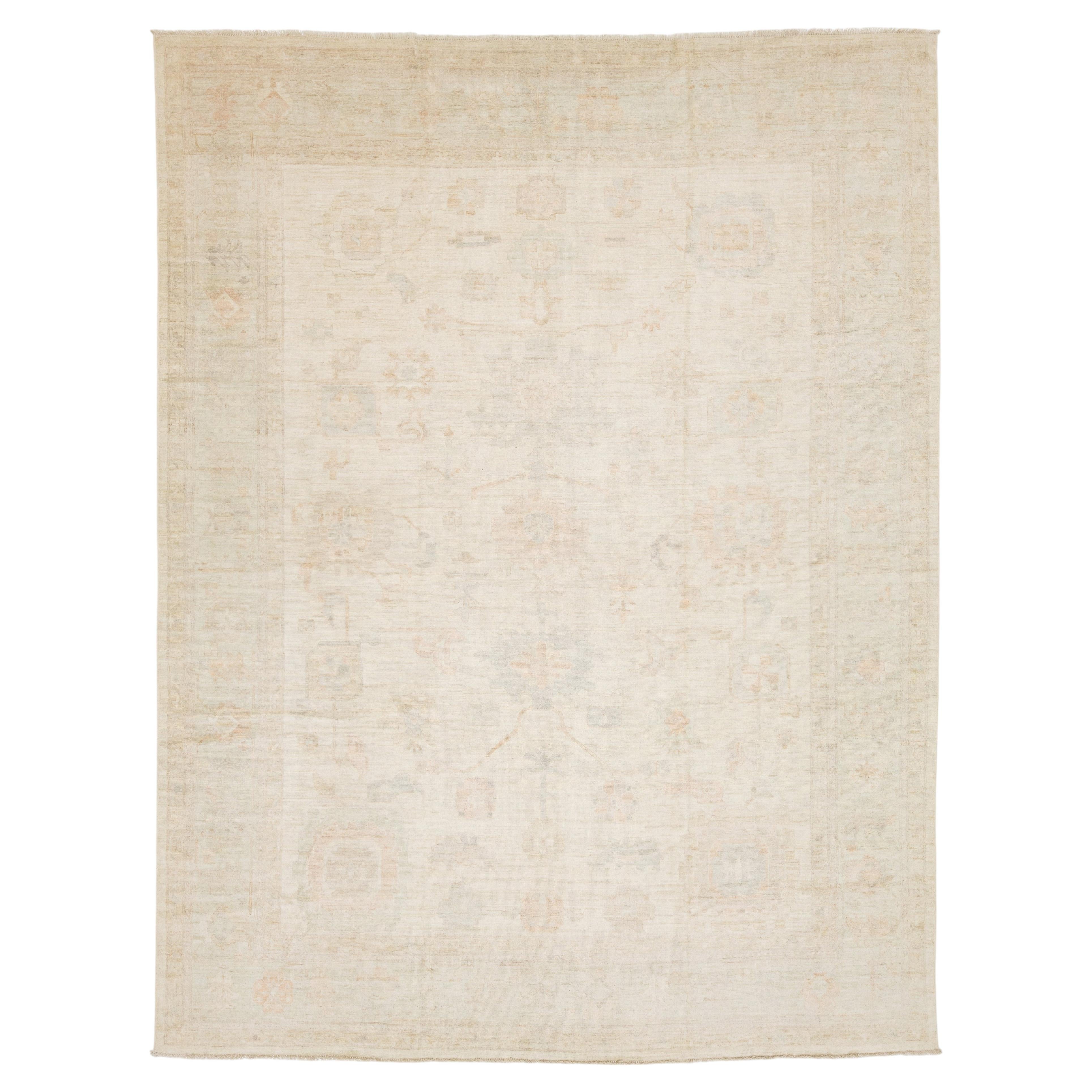 12x15 Hand-Knotted Modern Oushak Style Wool Area Rug – Muted Neutrals