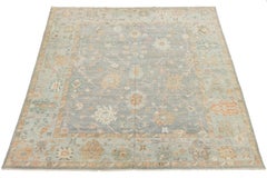 12x15 Hand-Knotted Modern Oushak Style Wool Area Rug – Muted Sage Floral Design