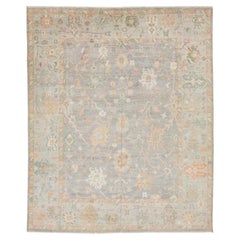 12x15 Hand-Knotted Modern Oushak Style Wool Area Rug – Muted Sage Floral Design