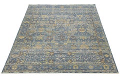 12x15 Tapis moderne en laine nouée à la main de style Tabriz, bleu et or