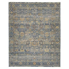 12x15 Hand-Knotted Modern Tabriz Style Wool Area Rug In Blue & Gold