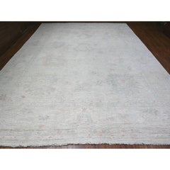 12'x15' Ivory Afghan Angora Oushak Leaf Design Hand Knotted Pure Wool XL Rug
