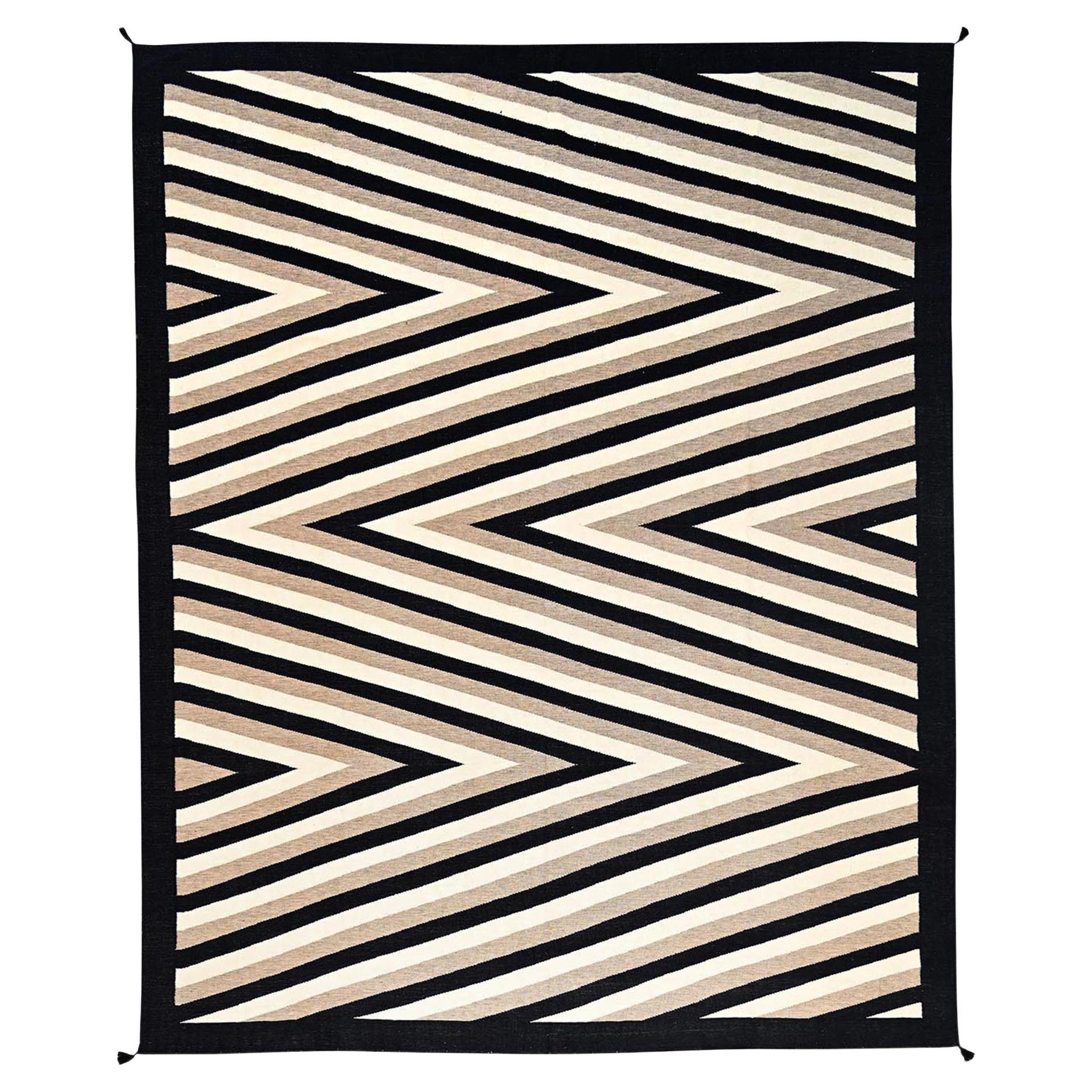 12
x15
 Ivory American Indian Southwest Hand Woven Flat Weave Pure Wool XL Rug (tapis en laine pure) en vente