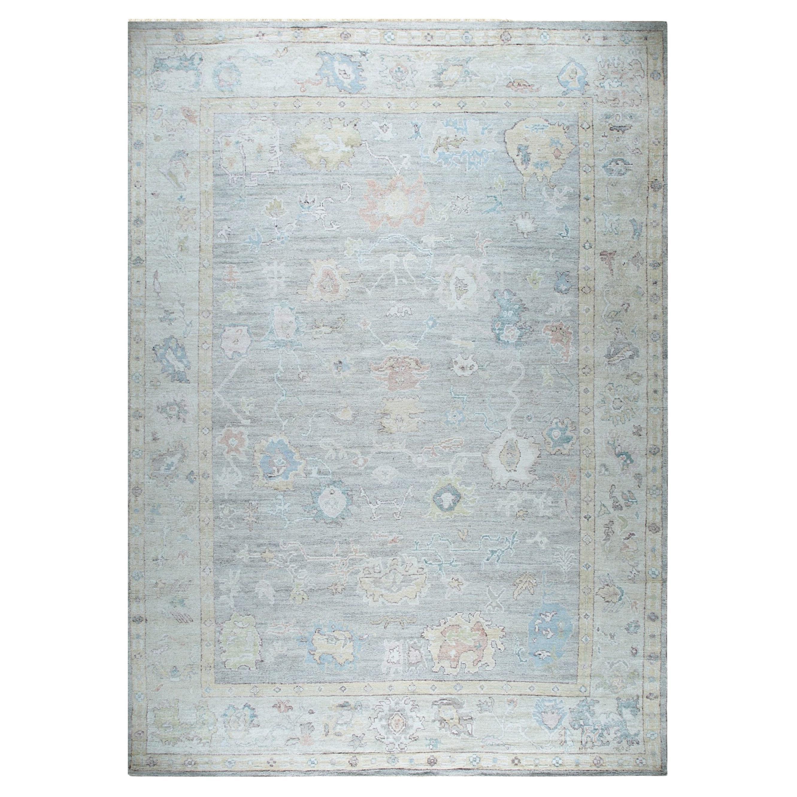 12x15 Ivory Hand-Knotted Silk Faded Floral Hues Classic Traditional Carpet Rug