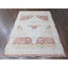 12'x15' Ivory Hand Knotted Ziegler Mahal Medallion Design Zero Pile Wool Rug