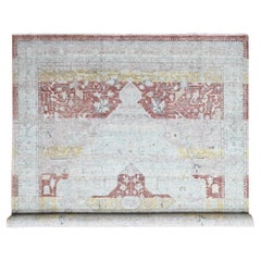 12'x15' Ivory Hand Knotted Ziegler Mahal Medallion Design Zero Pile Wool Rug