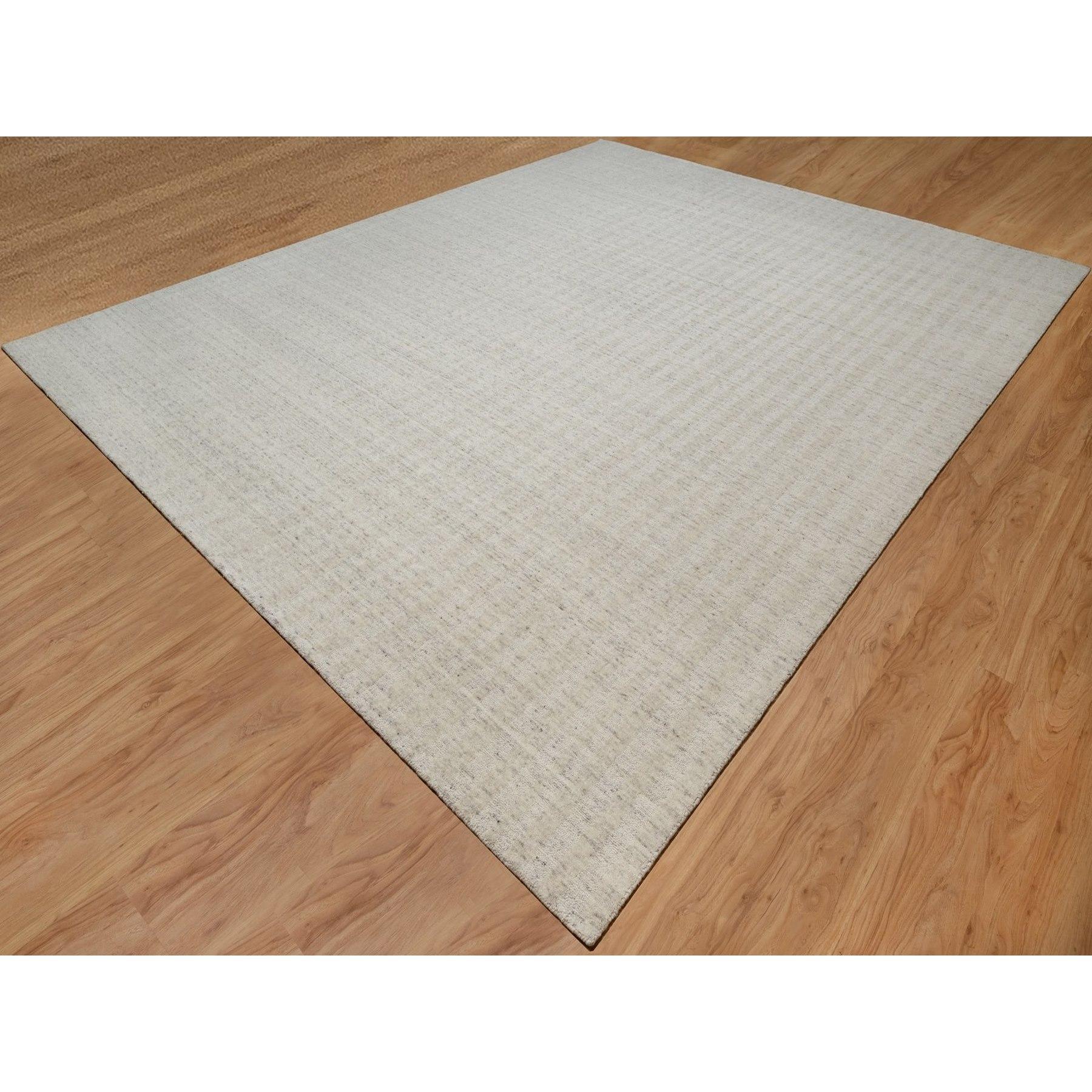 12'x15' Ivory Hand Loomed Vertical Stripes Design Undyed Natural Wool XL Rug (Moderne) im Angebot