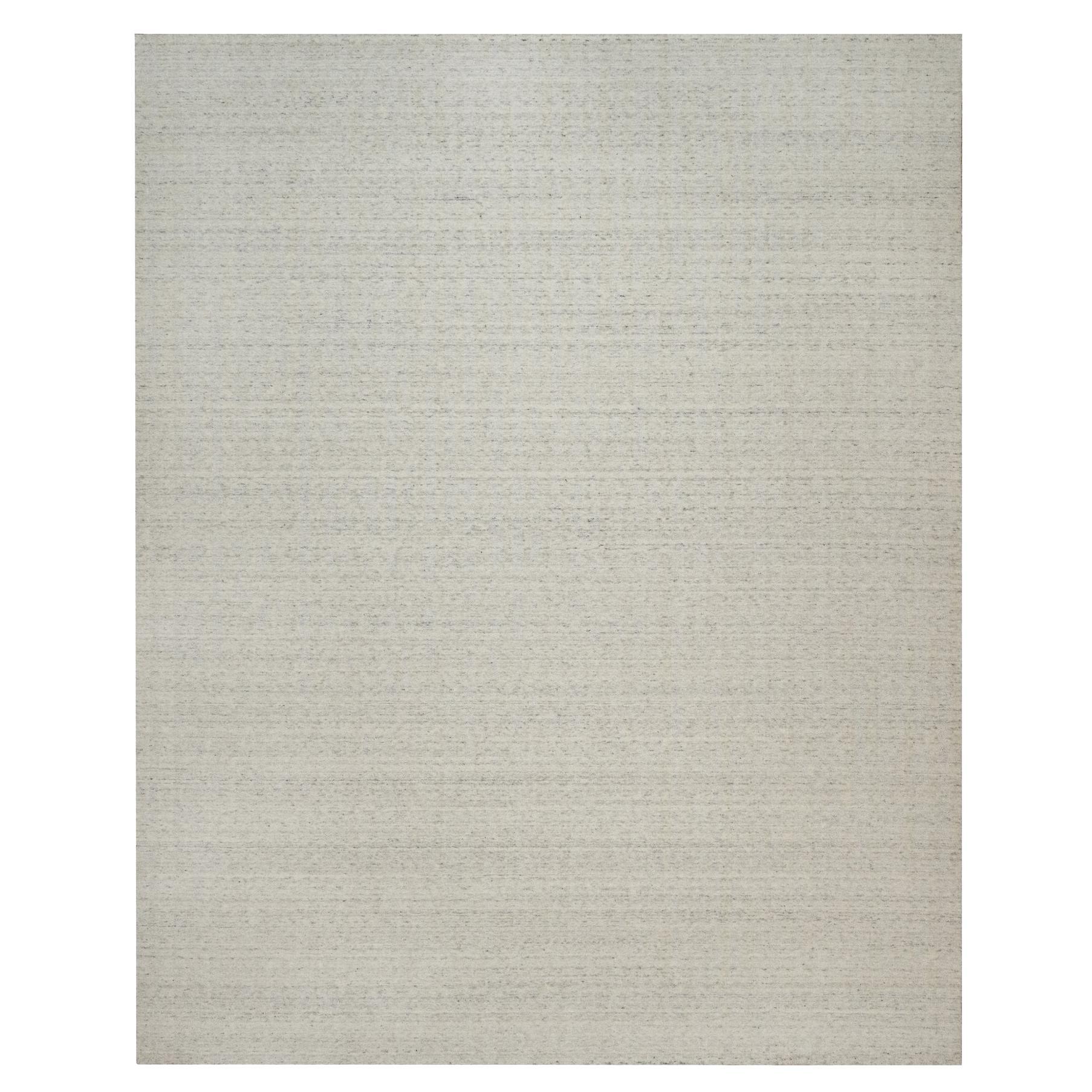 12'x15' Ivory Hand Loomed Vertical Stripes Design Undyed Natural Wool XL Rug