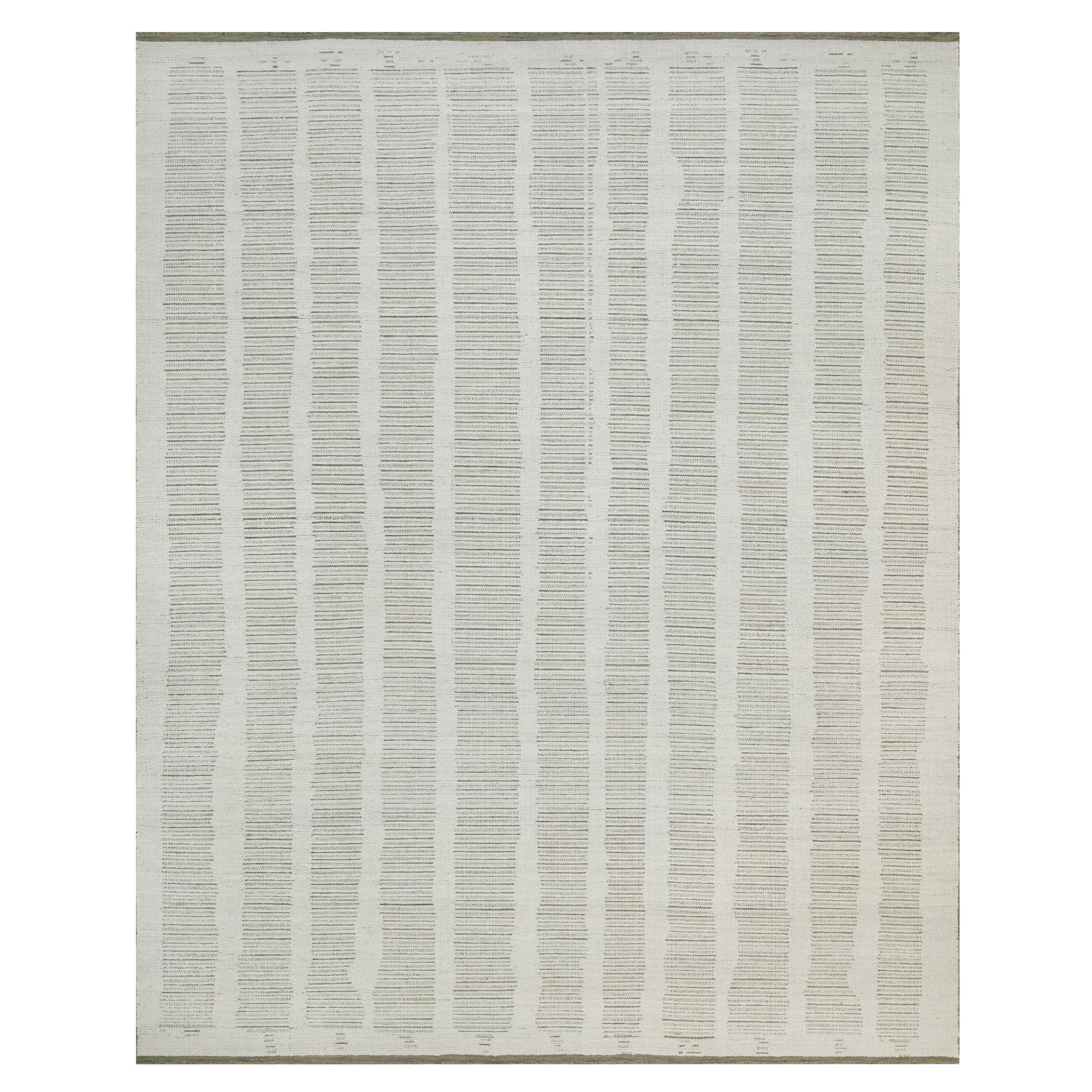 12'x15' Ivory Hand Woven Flat Weave with Textured Pile Natural Wool XL Rug