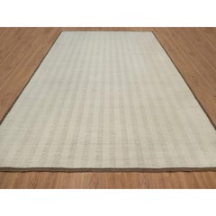 12'x15' Ivory Modern Vertical Stripes Design Hand Knotted Wool XL Oriental Rug