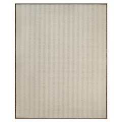 12'x15' Ivory Modern Vertical Stripes Design Hand Knotted Wool XL Oriental Rug