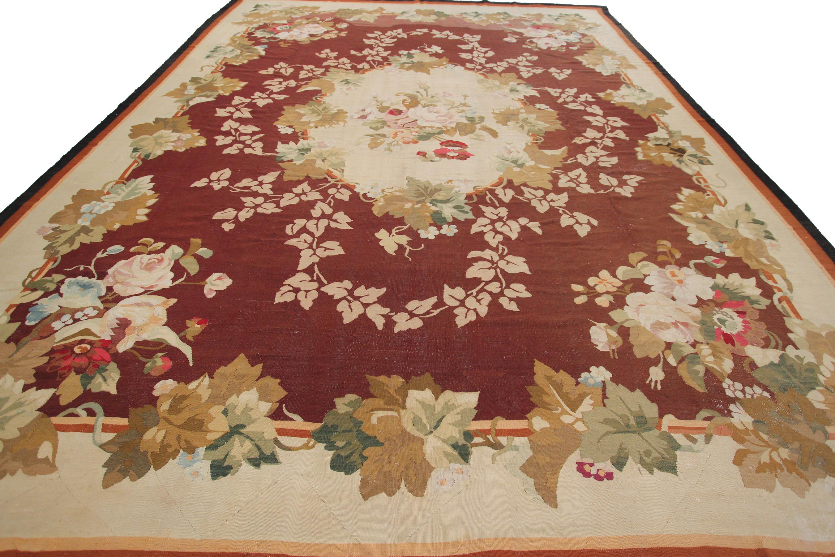 Hand-Woven Large Antique French Aubusson Rug Handwoven Aubusson Napoleon III 1890 For Sale