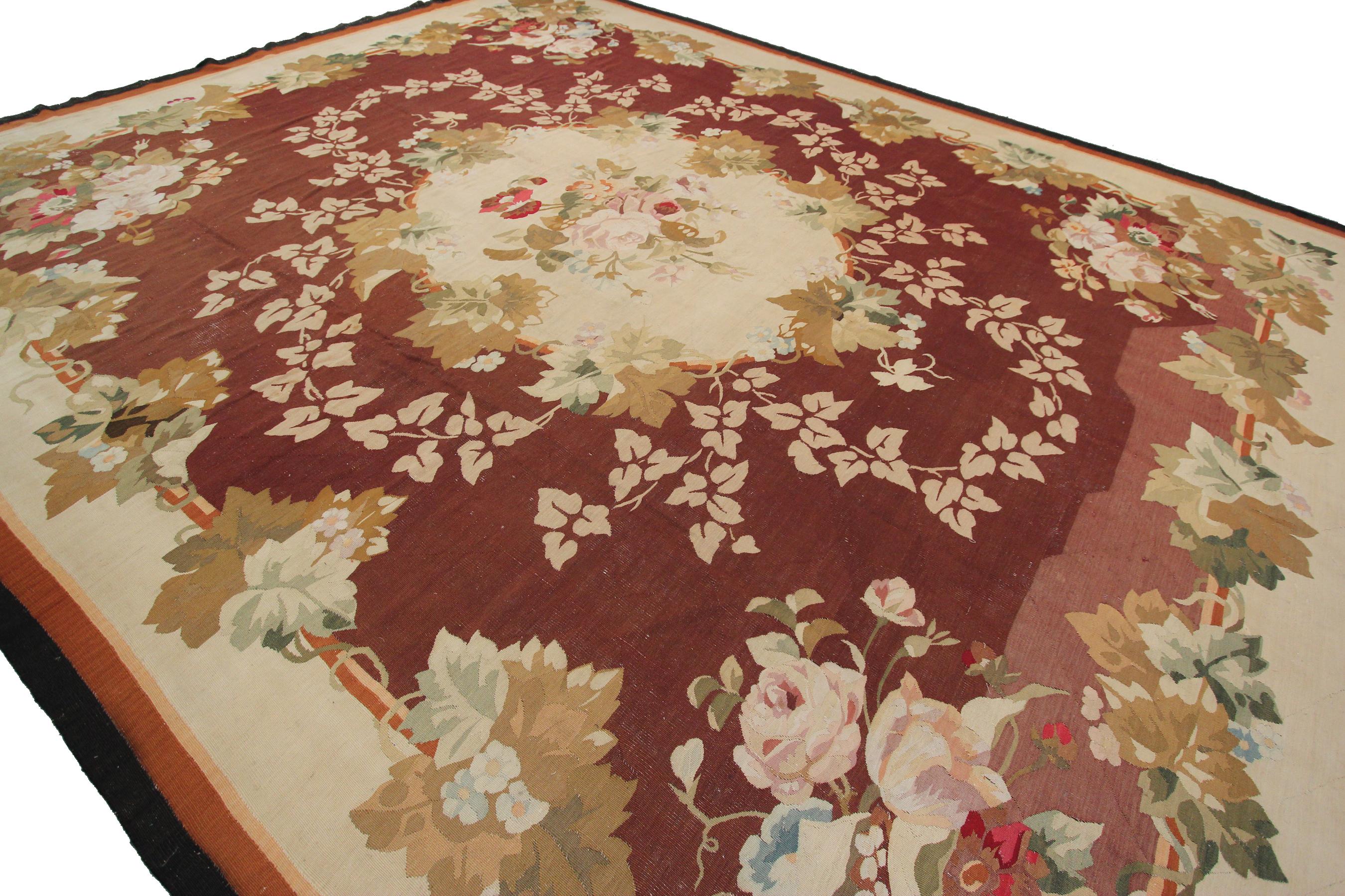 Wool Large Antique French Aubusson Rug Handwoven Aubusson Napoleon III 1890 For Sale