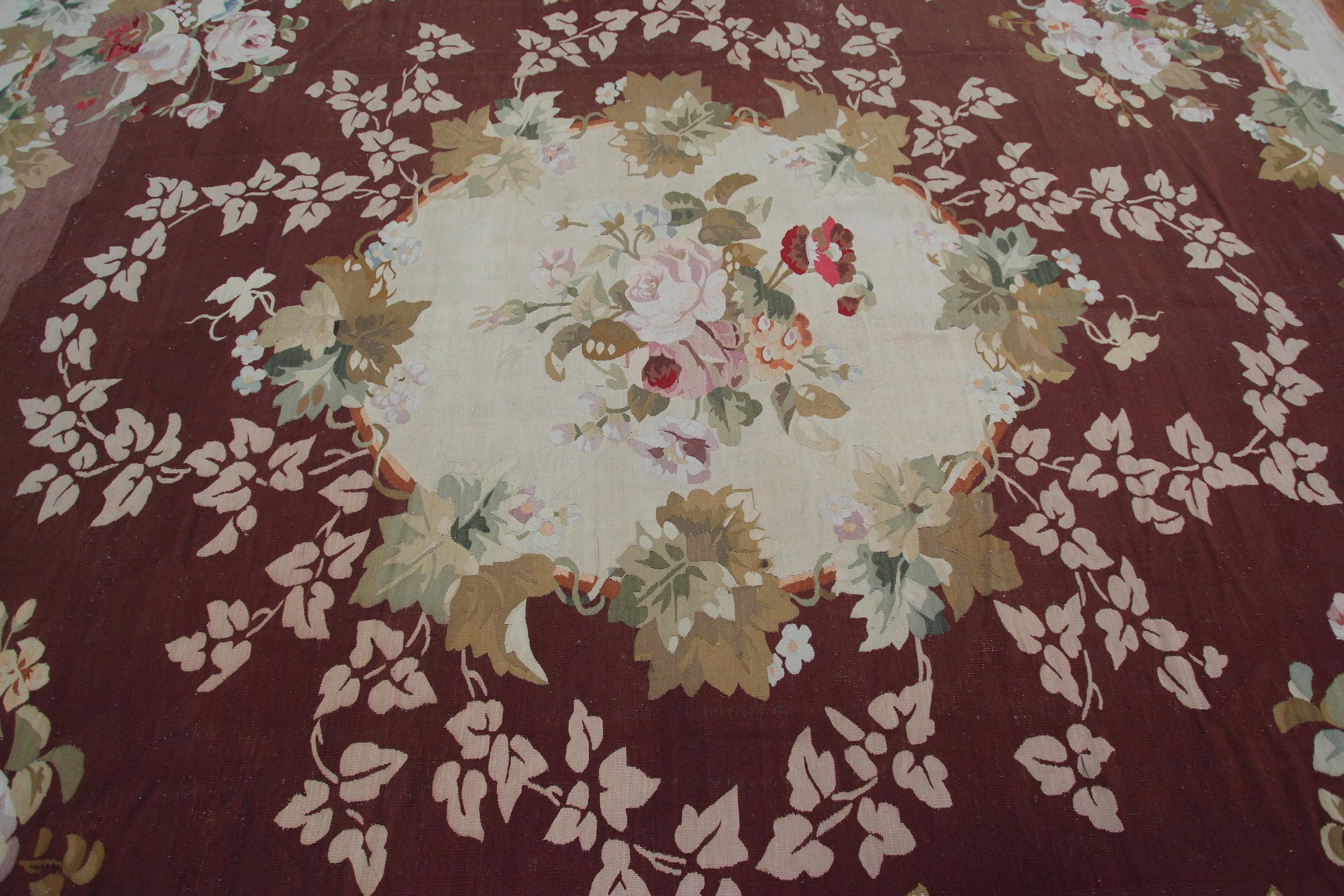 Large Antique French Aubusson Rug Handwoven Aubusson Napoleon III 1890 For Sale 3