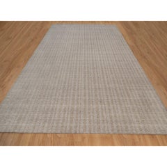 12'x15' Light Brown Vertical Stripes Design Hand Loomed Natural Wool XL Rug