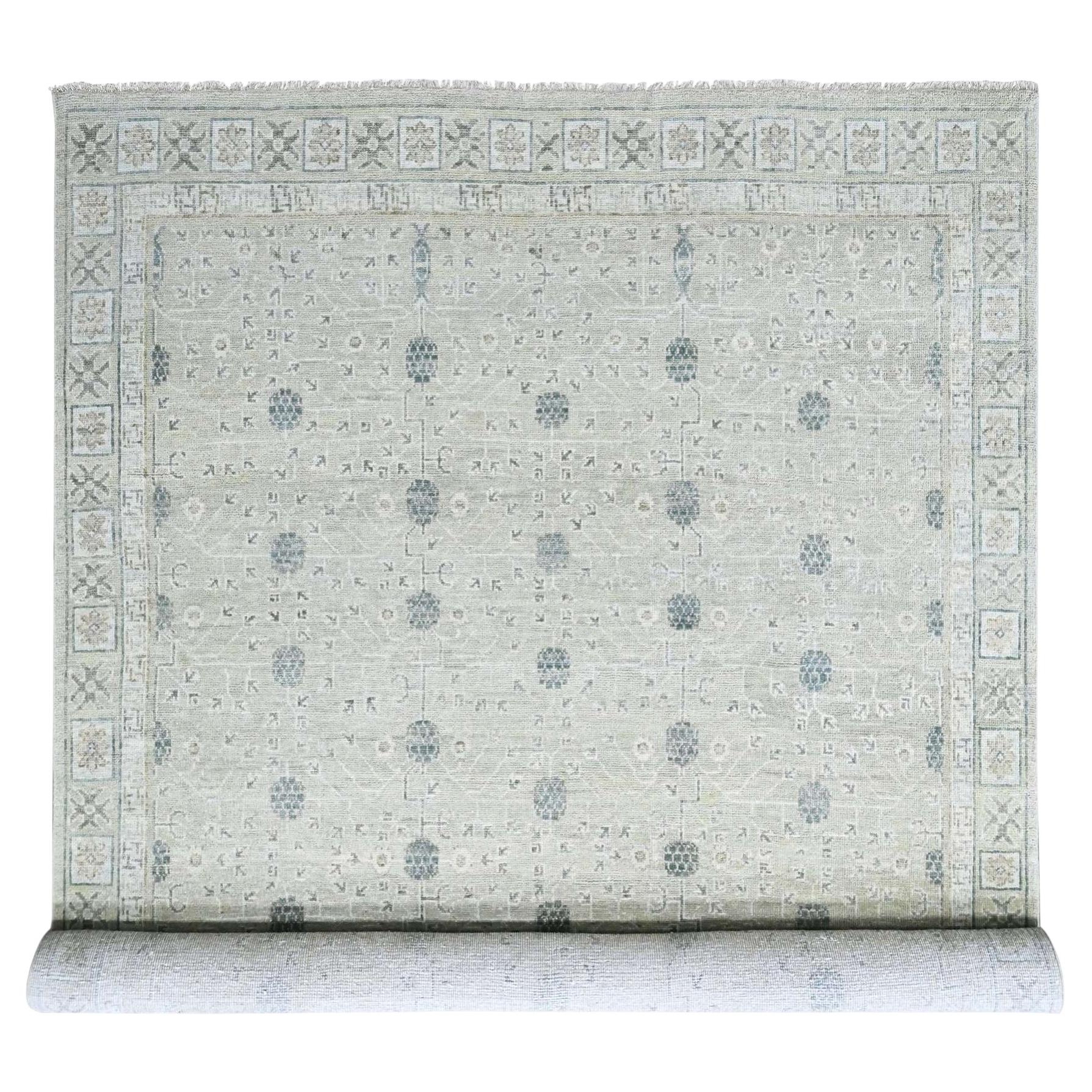 12'x15' Light Green Supple Collection Khotan Design Hand Knotted Wool XL Rug
