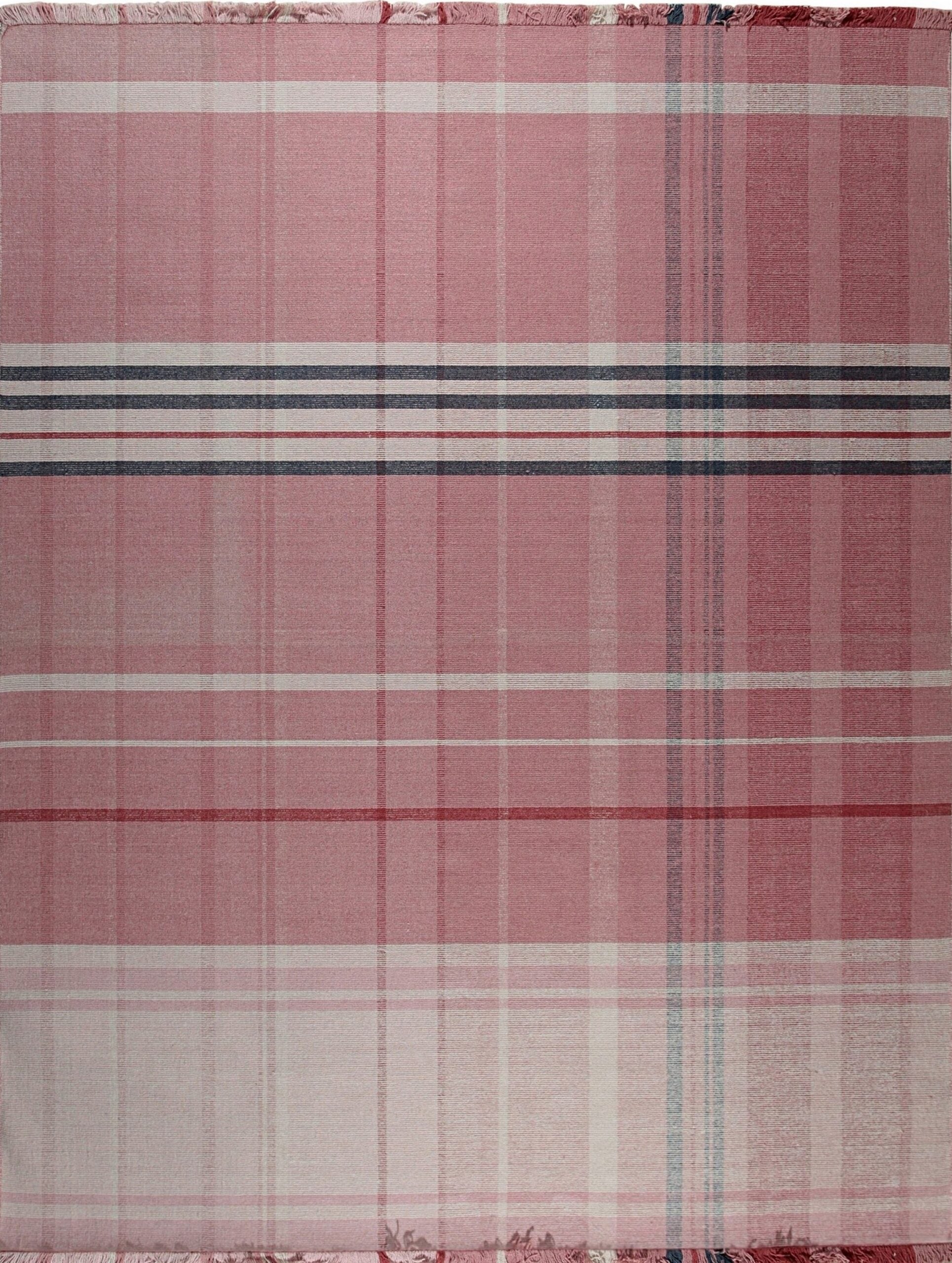12x15 Maya Giselle Coral Plaid Geometric Kilim Modern Flatweave Wool Carpet Rug For Sale